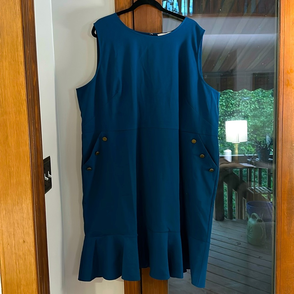 NWT Blue Sleeveless Loft dress with Ruffled bottom detail Size 24